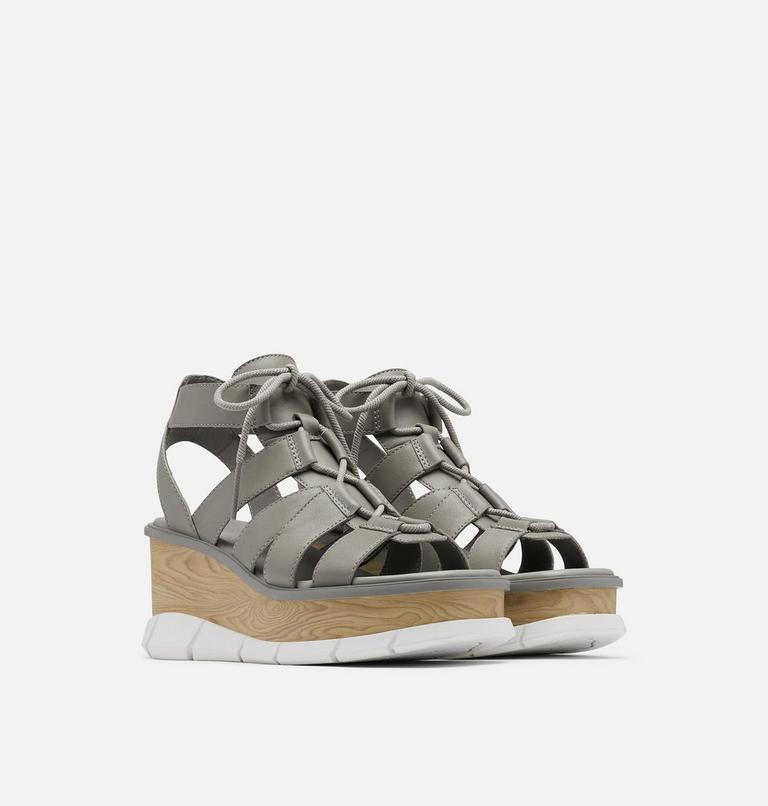 Women's Joanie III Lace-Up Wedge Sandal, Color: Chrome Grey, White, image 2