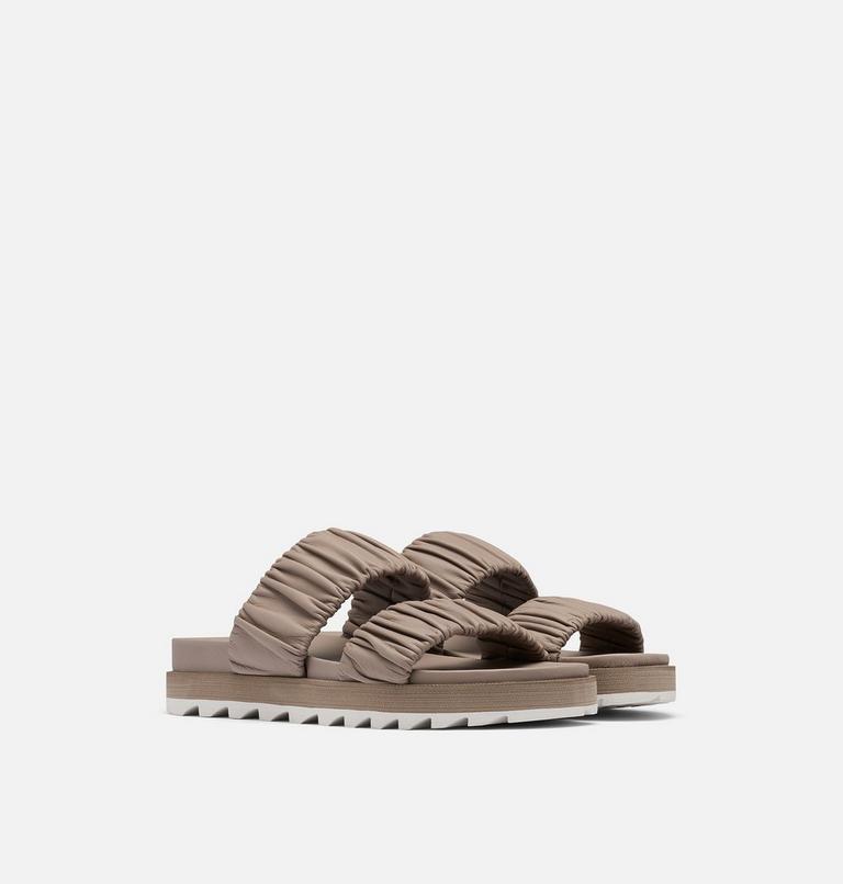 Women's Roaming Two Strap Slide Flat Sandal, Color: Omega Taupe, Chalk, image 2