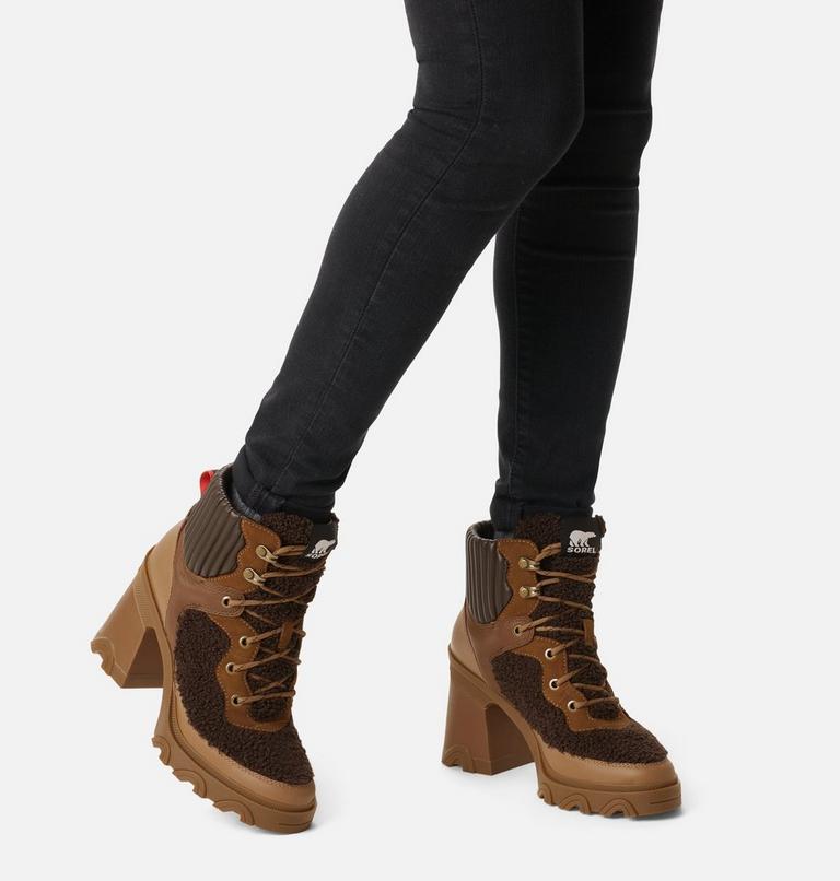 Women's Brex Heel Cozy Lace Bootie, Color: Tawny Buff, Blackened Brown, image 8