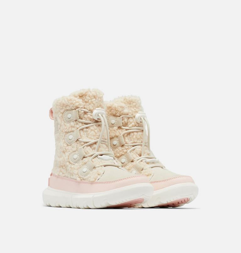 Youth Sorel Explorer Cozy Shearling Winter Boot, Color: Natural, Vintage Pink, image 2
