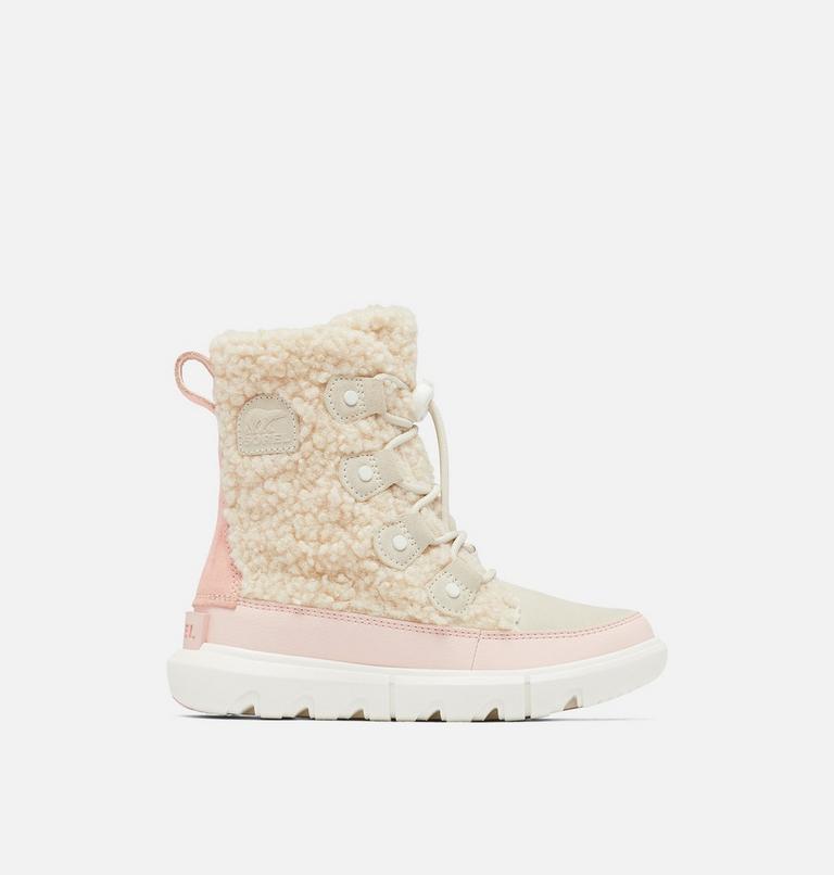 Youth Sorel Explorer Cozy Shearling Winter Boot, Color: Natural, Vintage Pink, image 1