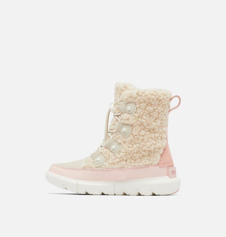 Youth Sorel Explorer Cozy Shearling Winter Boot, Color: Natural, Vintage Pink, image 4