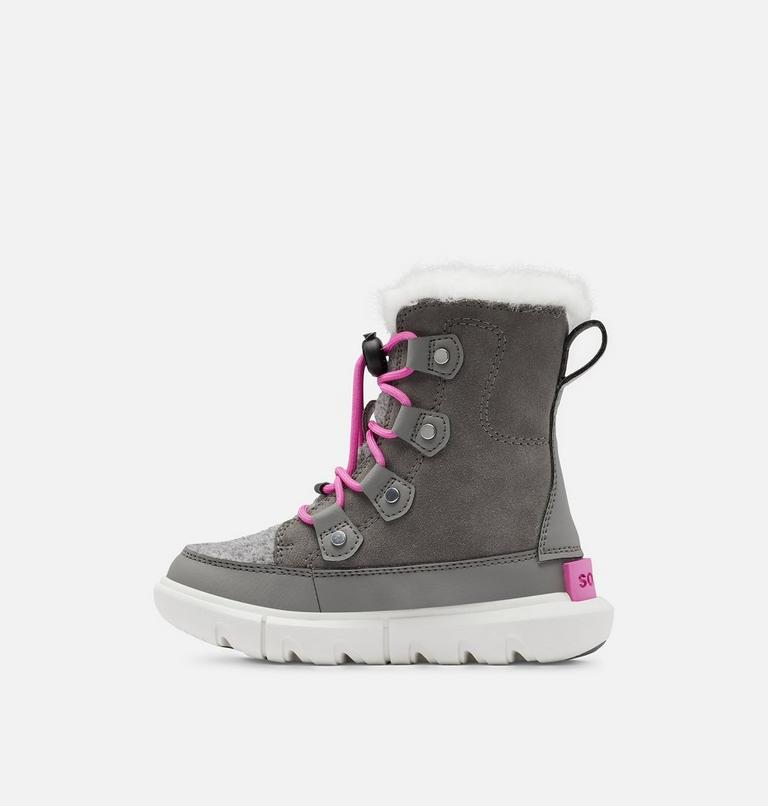 Kids Sorel Explorer Lace Winter boot, Color: Quarry, Bright Lavender, image 4