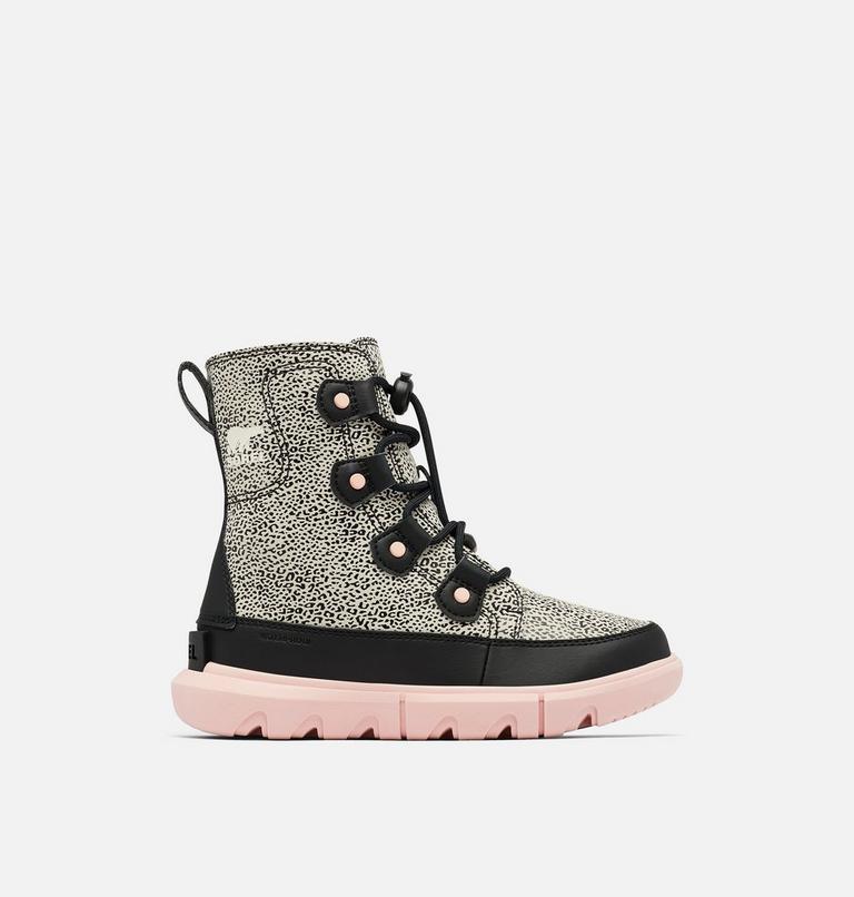 Kids Sorel Explorer Lace Winter boot, Color: Chalk, Black, image 1