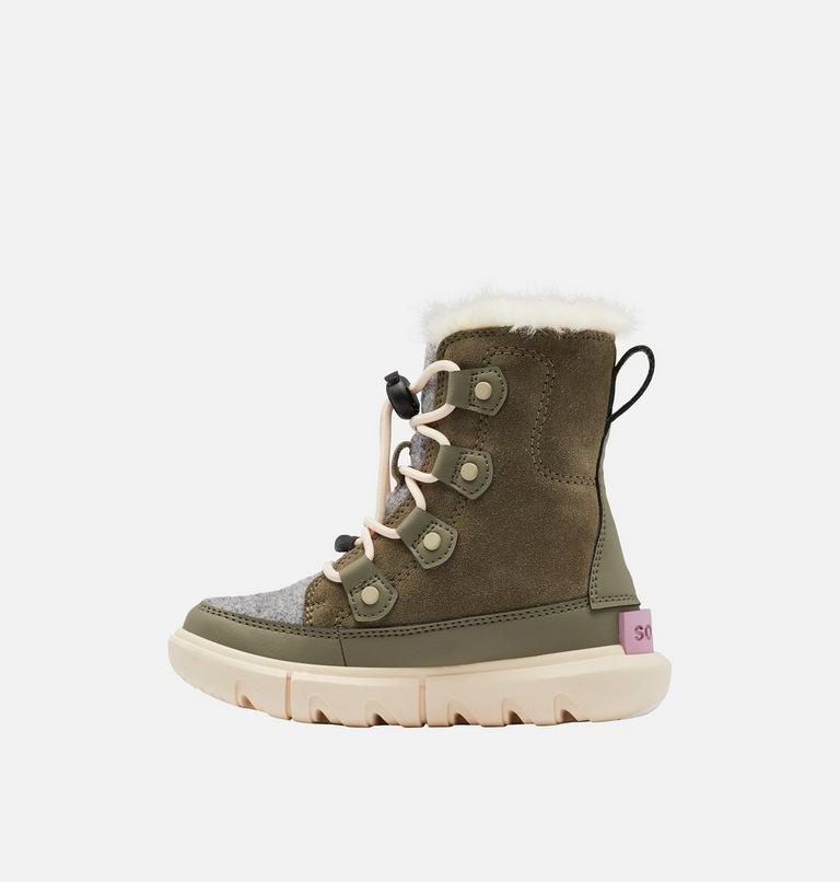 Kids Sorel Explorer Lace Winter boot, Color: Stone Green, White Peach, image 4