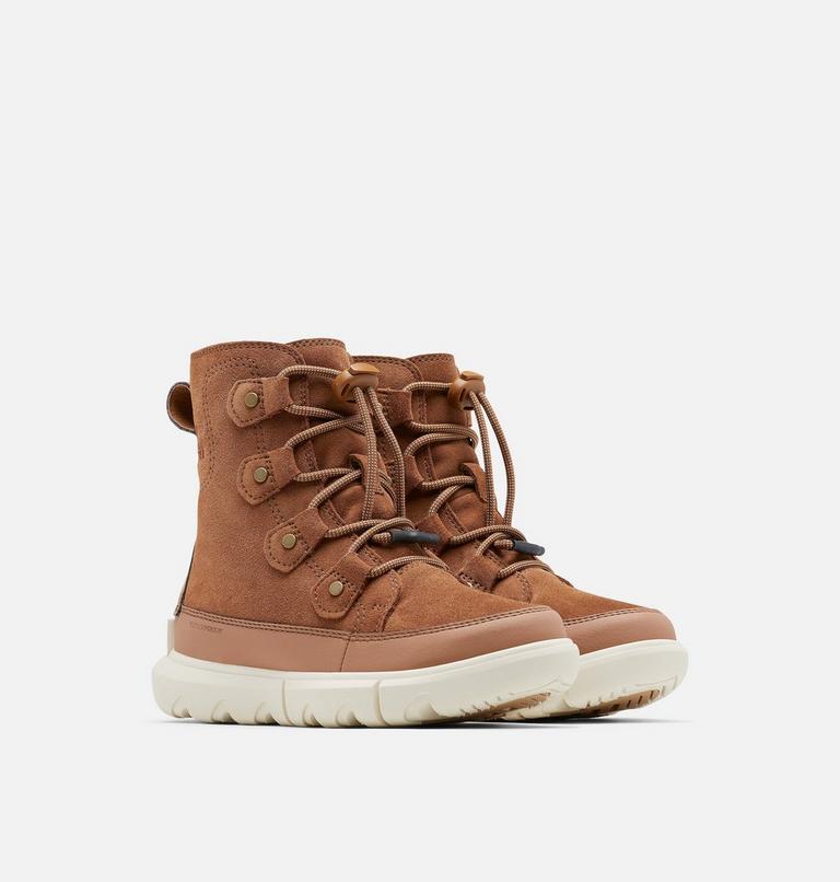 Youth Sorel Explorer Lace Boot, Color: Velvet Tan, Chalk, image 2