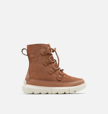 Youth Sorel Explorer Lace Boot, Color: Velvet Tan, Chalk, image 1