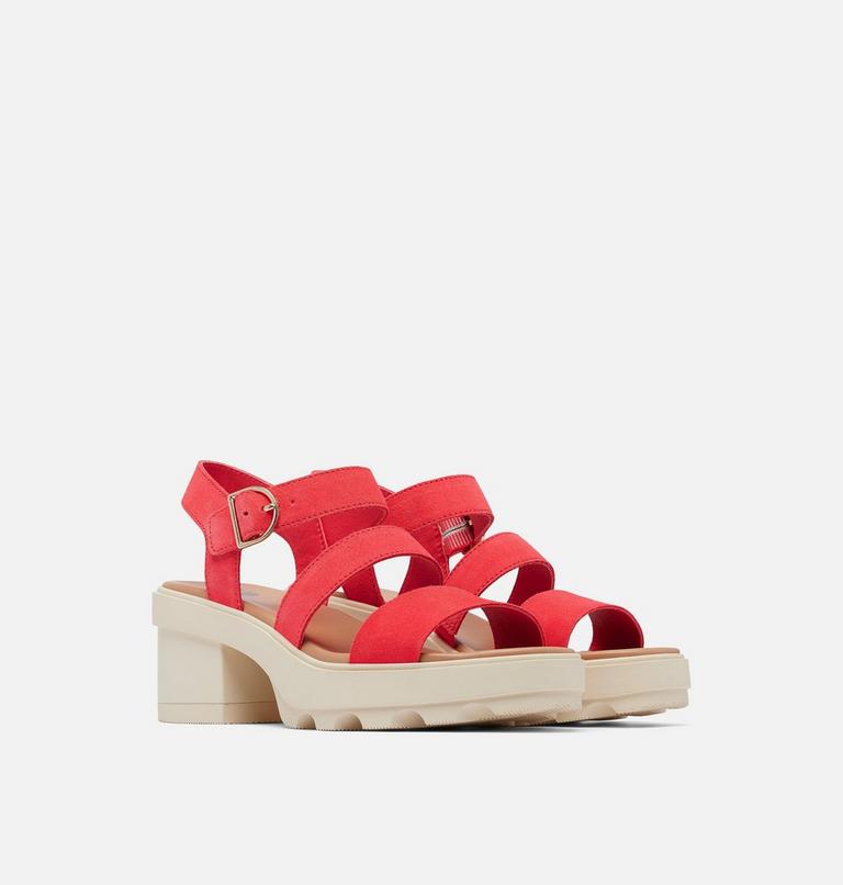 JOANIE Heel Ankle Strap Women's Sandal, Color: Red Glo, Honey White, image 2