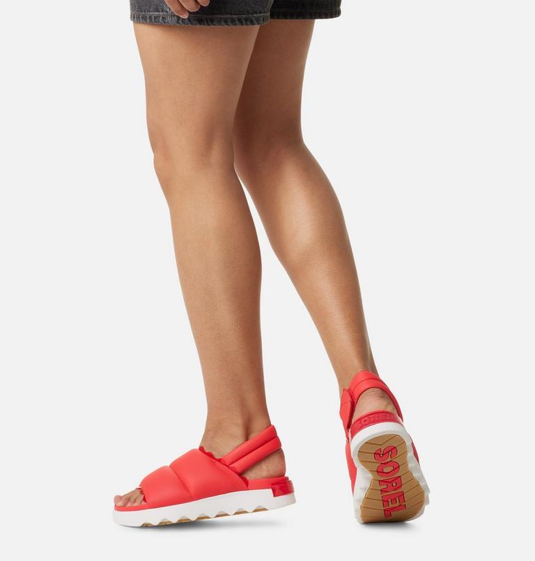 Women's Viibe Slingback Flat Puffy Sandal, Color: Red Glo, Sea Salt, image 8