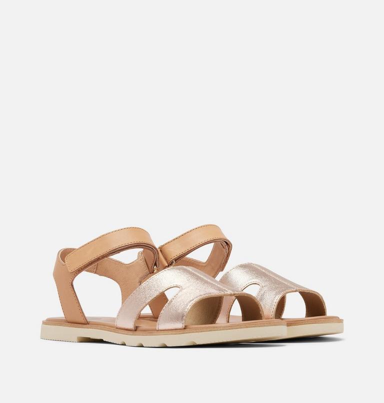ELLA III Ankle Strap Women's Flat Sandal, Color: Honest Beige, Honey White, image 2