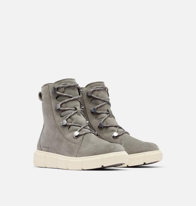 Women's SOREL EXPLORER III JOAN Waterproof Boots, Color: Quarry, Chalk, image 2
