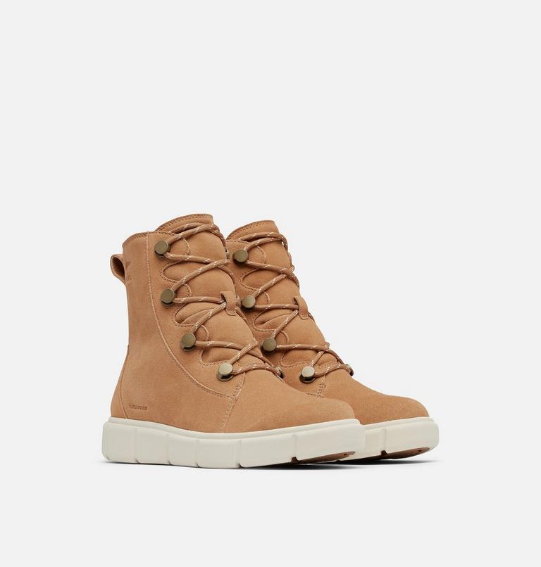 Women's SOREL EXPLORER III JOAN Waterproof Boots, Color: Tawny Buff, Chalk, image 2