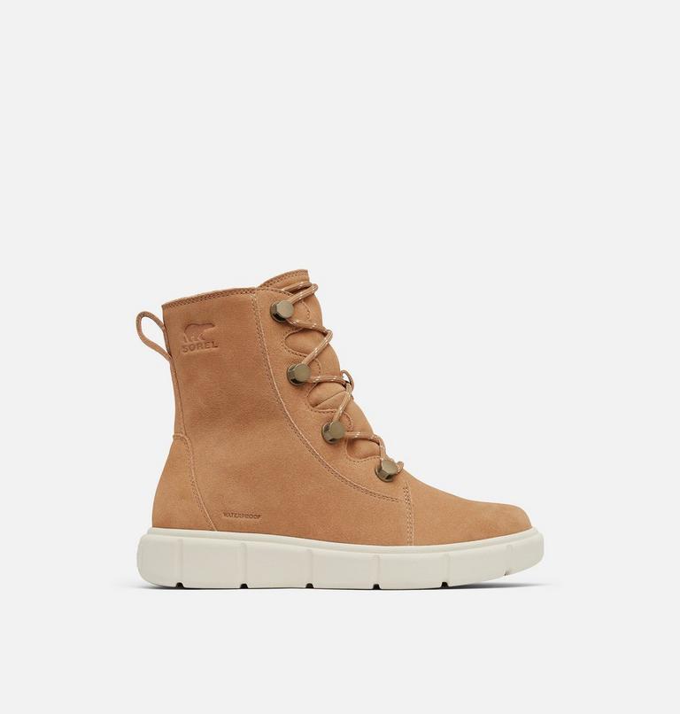 Women's SOREL EXPLORER III JOAN Waterproof Boots, Color: Tawny Buff, Chalk, image 1