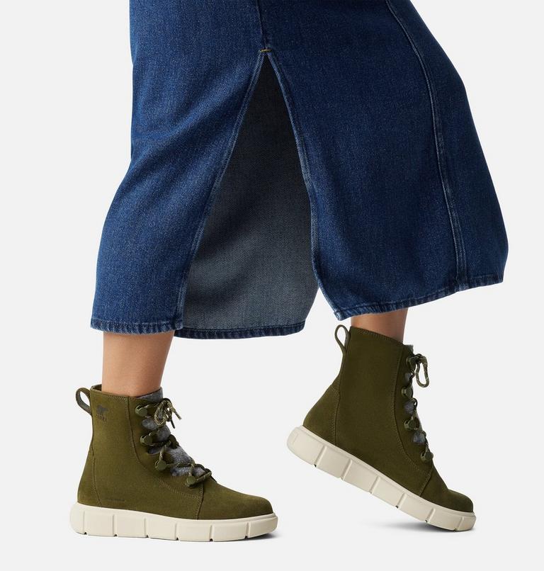SOREL EXPLORER III Joan Women's Waterproof Boot, Color: Utility Green, Chalk, image 8