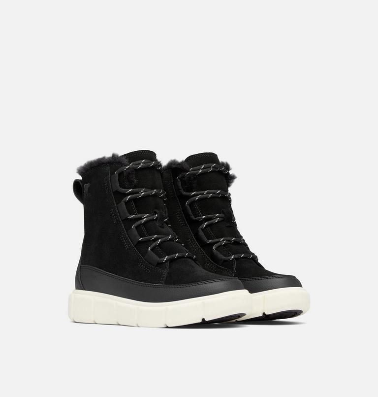 Youth SOREL EXPLORER III LACE Waterproof Snow Boots, Color: Black, Sea Salt, image 2
