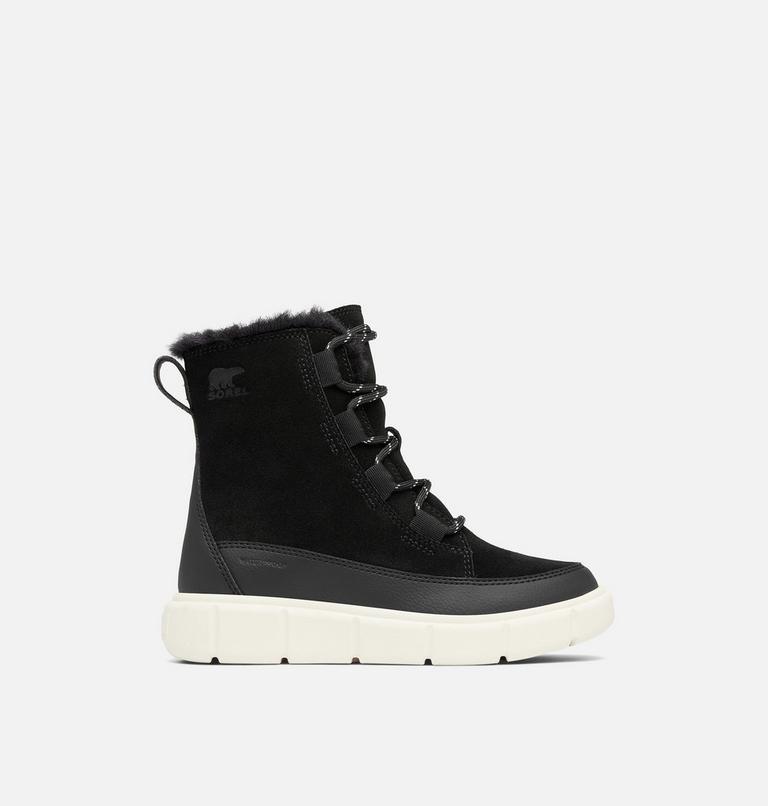 Youth SOREL EXPLORER III LACE Waterproof Snow Boots, Color: Black, Sea Salt, image 1