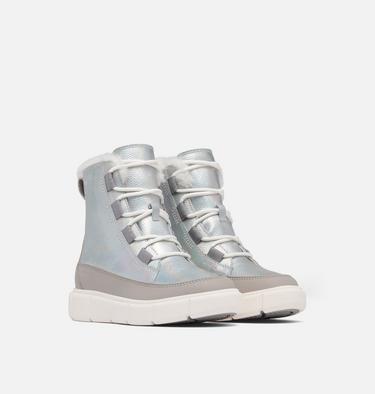 SOREL EXPLORER III Youth Waterproof Boot, Color: Pure Silver, Chrome Grey, image 2