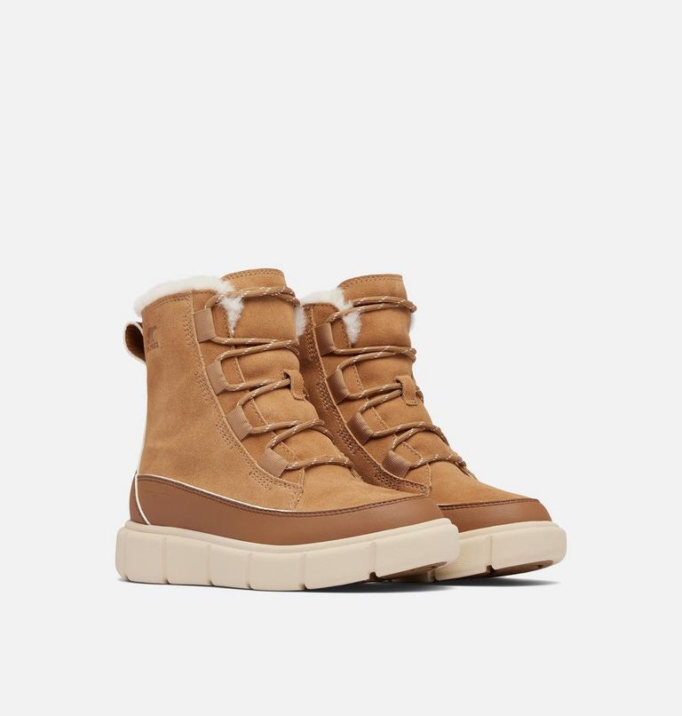 Youth SOREL EXPLORER III LACE Waterproof Snow Boots, Color: Tawny Buff, Bleached Ceramic, image 2
