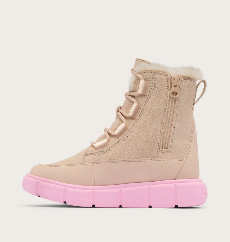 Youth SOREL EXPLORER III LACE Waterproof Snow Boots, Color: Pearlescent, Pink Flare, image 3