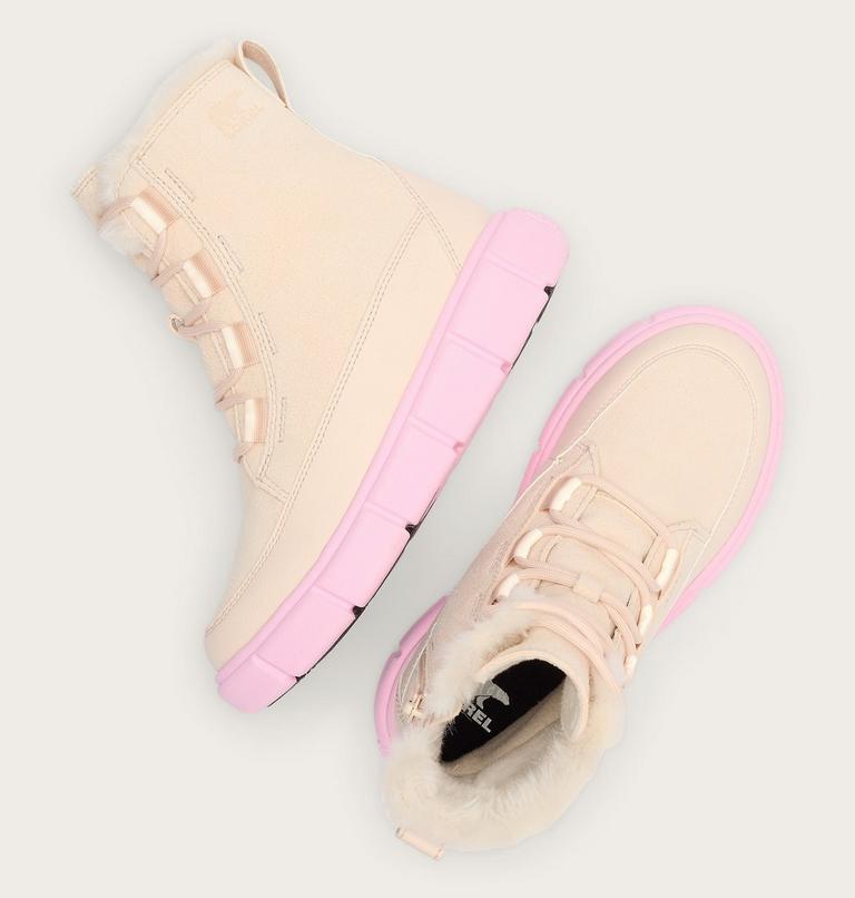 Youth SOREL EXPLORER III LACE Waterproof Snow Boots, Color: Pearlescent, Pink Flare, image 4
