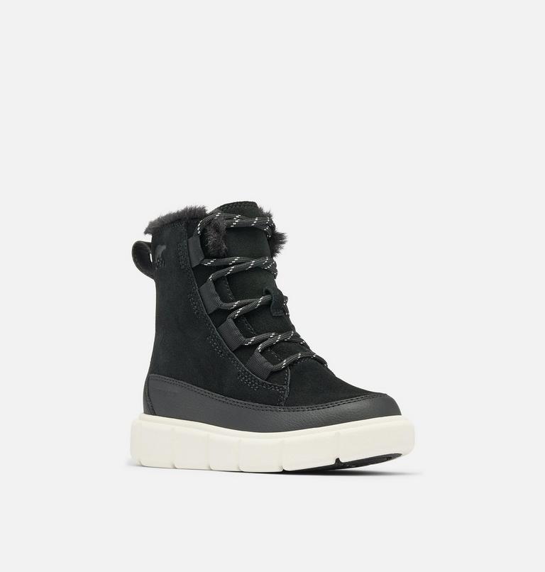 Kids' SOREL EXPLORER III LACE Waterproof Snow Boots, Color: Black, Sea Salt, image 7