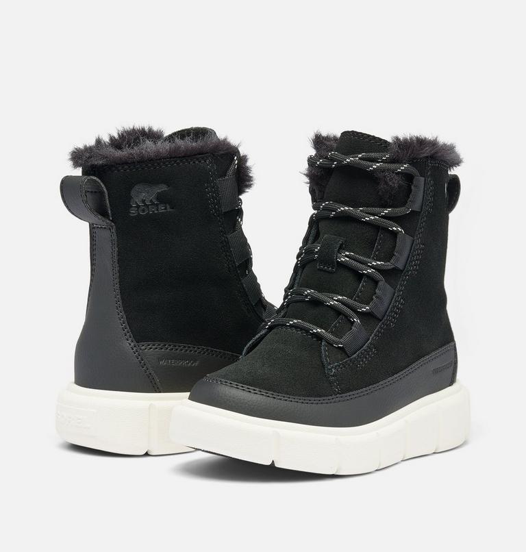 Kids' SOREL EXPLORER III LACE Waterproof Snow Boots, Color: Black, Sea Salt, image 9