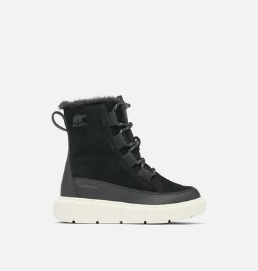 SOREL EXPLORER III Lace Children's Waterproof Boot, Color: Black, Sea Salt, image 9