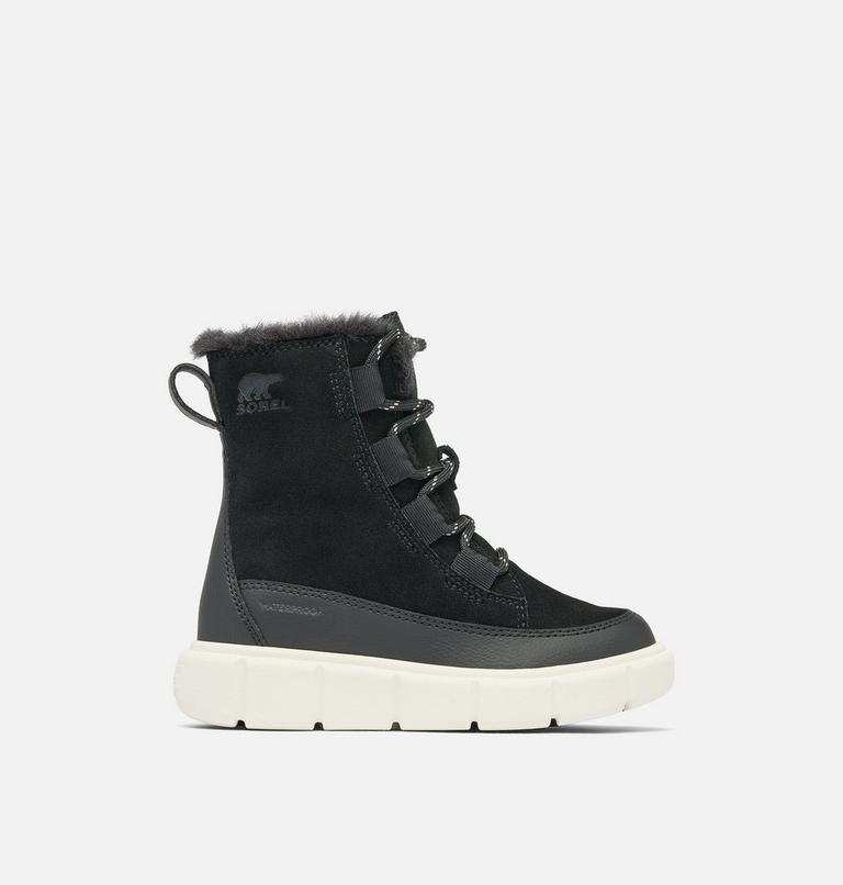 Kids' SOREL EXPLORER III LACE Waterproof Snow Boots, Color: Black, Sea Salt, image 1