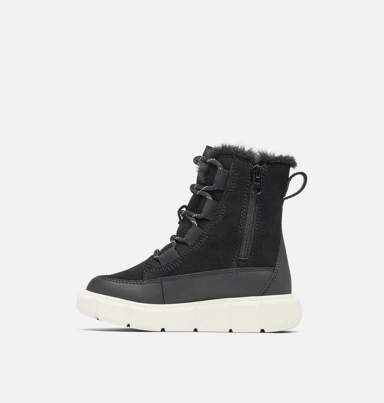 Kids' SOREL EXPLORER III LACE Waterproof Snow Boots, Color: Black, Sea Salt, image 4