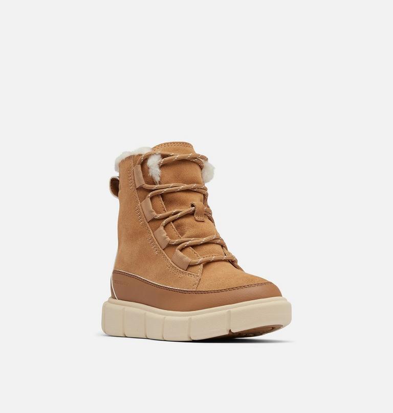 Kids' SOREL EXPLORER III LACE Waterproof Snow Boots, Color: Tawny Buff, Bleached Ceramic, image 7