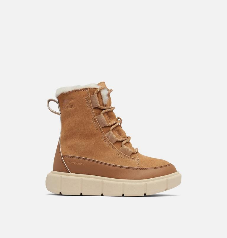 Kids' SOREL EXPLORER III LACE Waterproof Snow Boots, Color: Tawny Buff, Bleached Ceramic, image 1