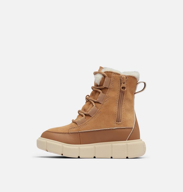 Kids' SOREL EXPLORER III LACE Waterproof Snow Boots, Color: Tawny Buff, Bleached Ceramic, image 4
