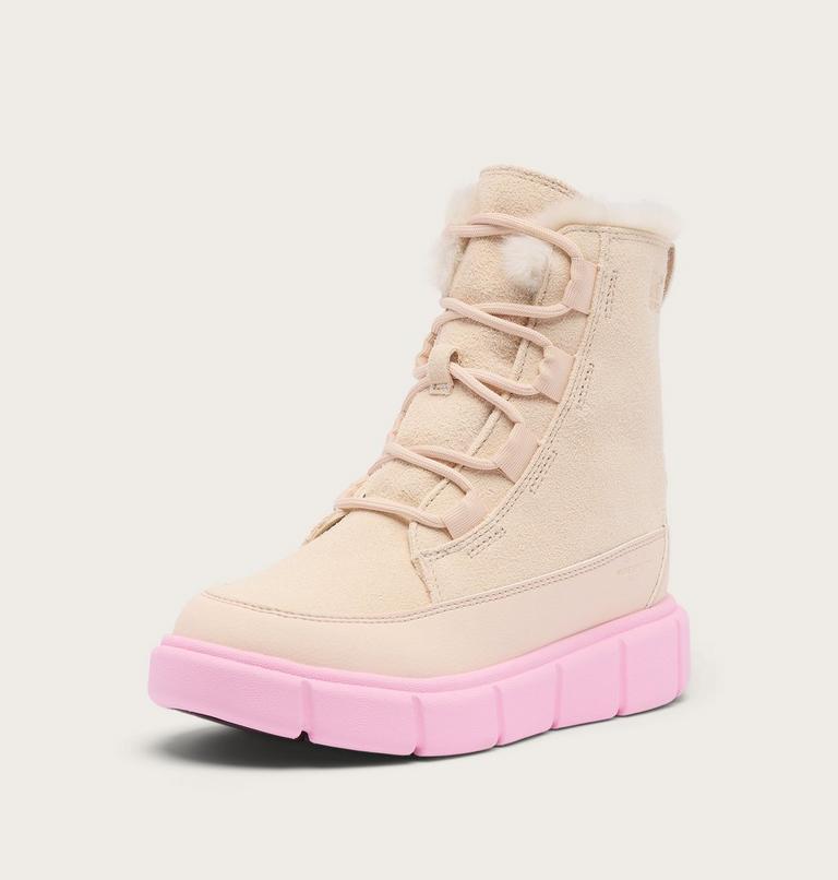 Kids' SOREL EXPLORER III LACE Waterproof Snow Boots, Color: Pearlescent, Pink Flare, image 7