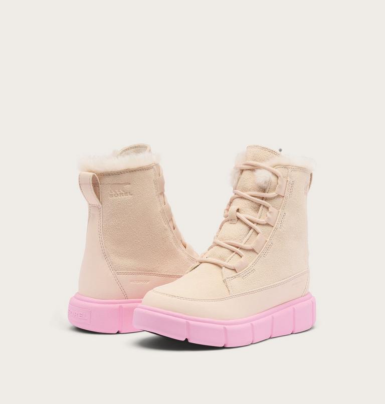 Kids' SOREL EXPLORER III LACE Waterproof Snow Boots, Color: Pearlescent, Pink Flare, image 8