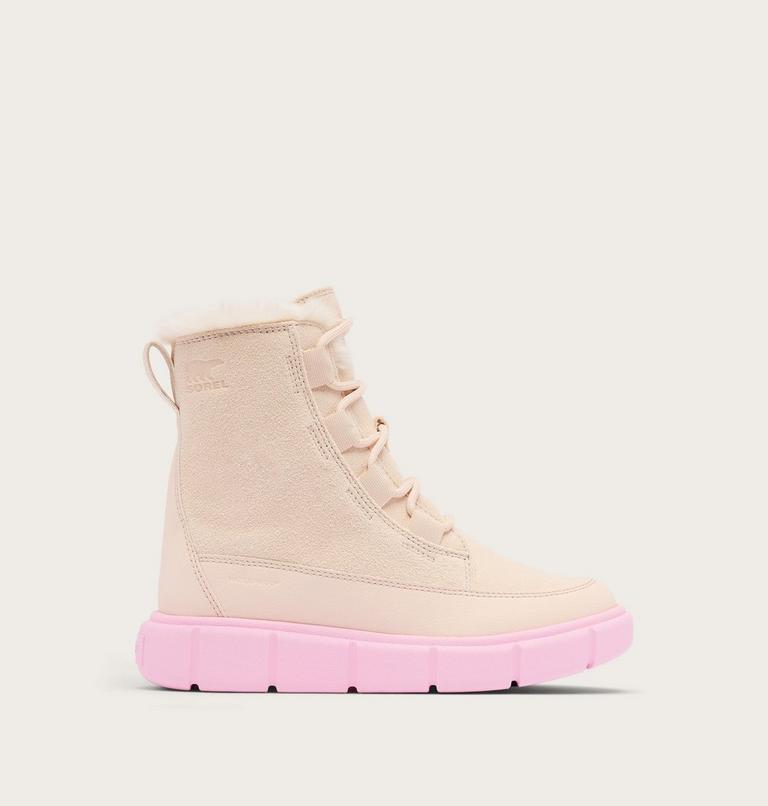 Kids' SOREL EXPLORER III LACE Waterproof Snow Boots, Color: Pearlescent, Pink Flare, image 1