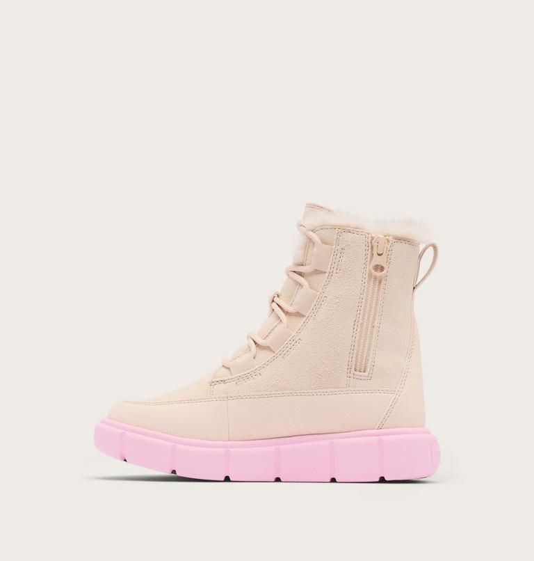 Kids' SOREL EXPLORER III LACE Waterproof Snow Boots, Color: Pearlescent, Pink Flare, image 3