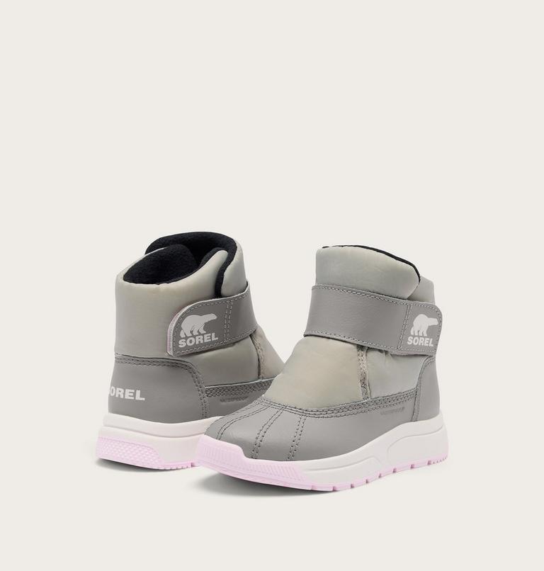 Children's WHITNEY III Strap Waterproof Snow Boots, Color: Dove, Pink Dawn, image 8