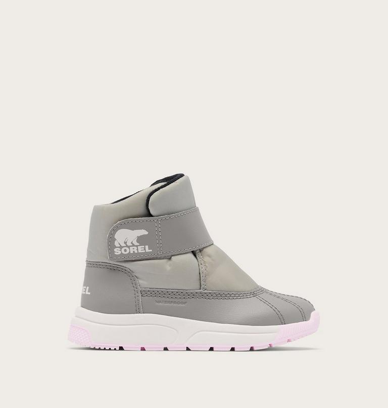 Children's WHITNEY III Strap Waterproof Snow Boots, Color: Dove, Pink Dawn, image 1