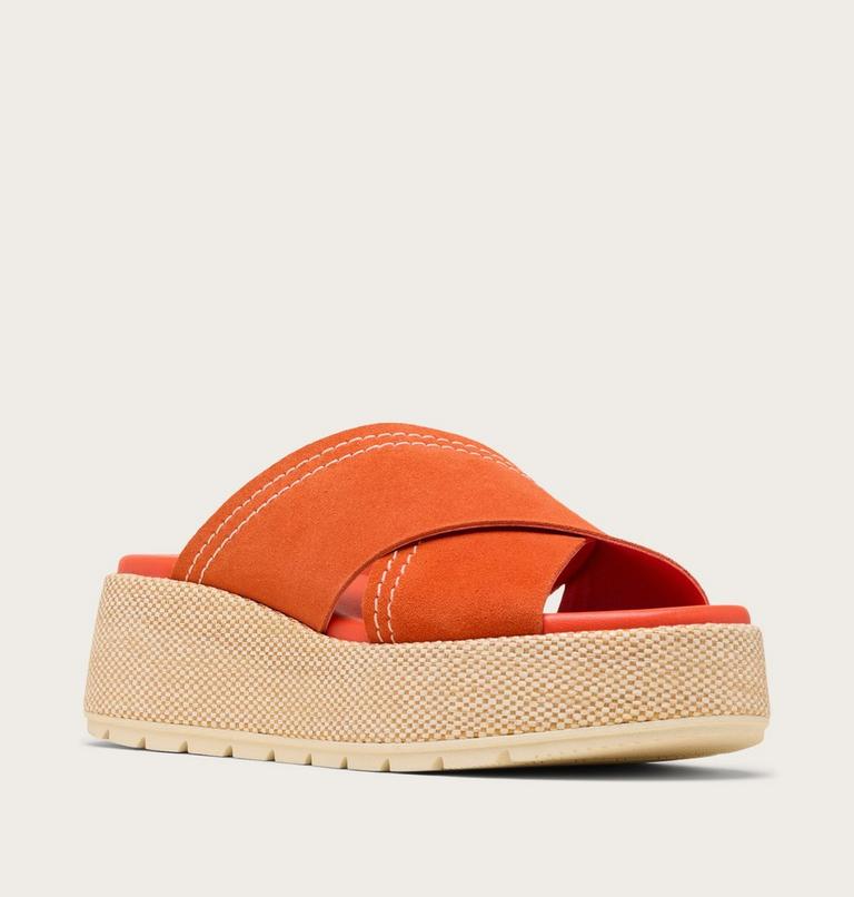 Sunpeak Platform Slide Women's Sandal, Color: Crimson Fire, Honey White, image 7