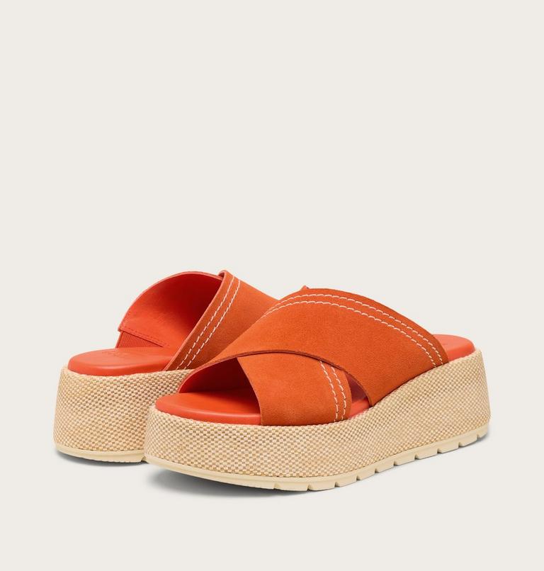 Sunpeak Platform Slide Women's Sandal, Color: Crimson Fire, Honey White, image 6