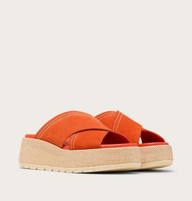 Sunpeak Platform Slide Women's Sandal, Color: Crimson Fire, Honey White, image 2