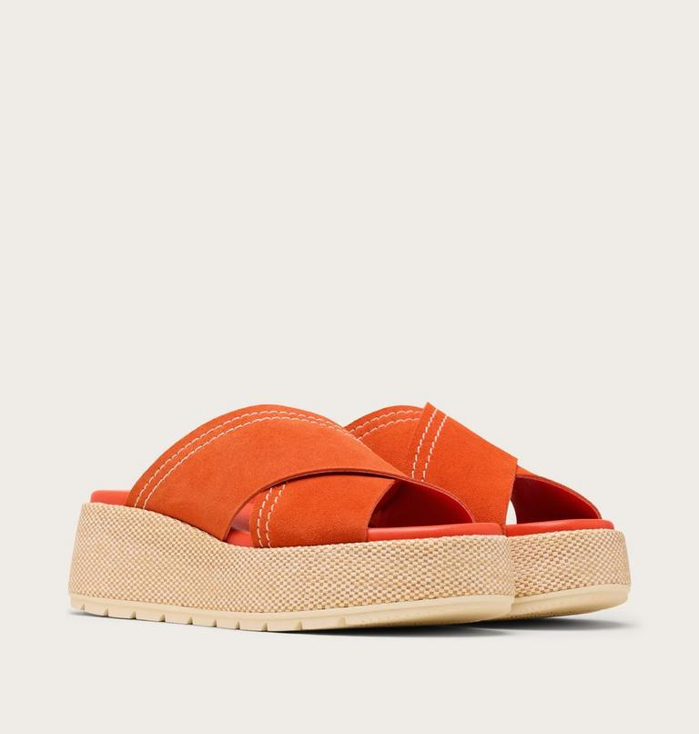 Sunpeak Platform Slide Women's Sandal, Color: Crimson Fire, Honey White, image 2