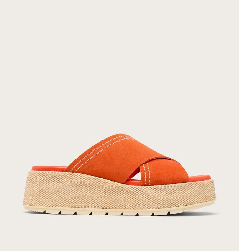 Sunpeak Platform Slide Women's Sandal, Color: Crimson Fire, Honey White, image 1