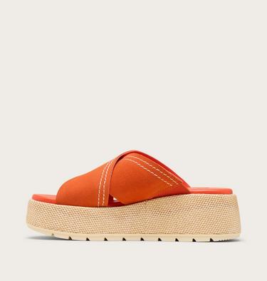 Sunpeak Platform Slide Women's Sandal, Color: Crimson Fire, Honey White, image 4