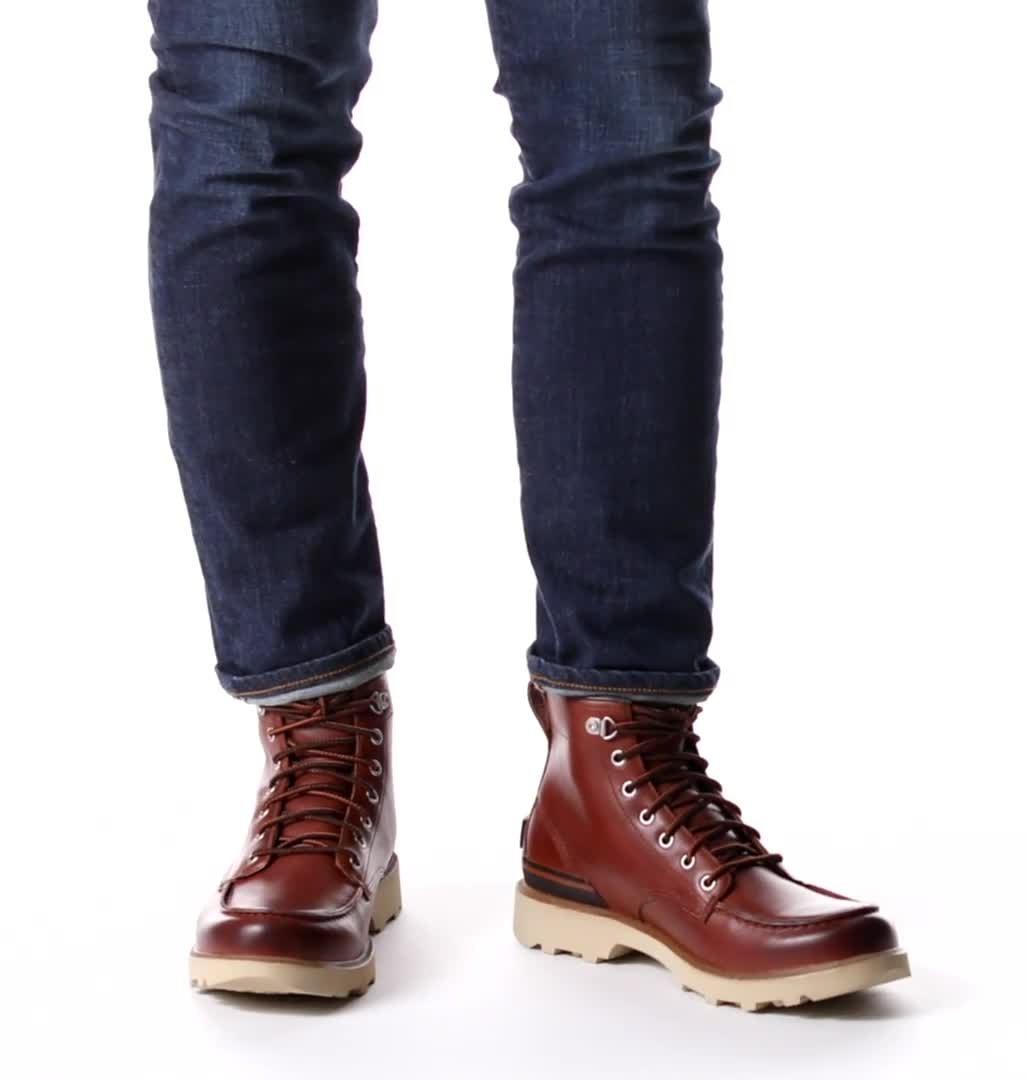 Men's Caribou Moc Boot, Color: Dark Caramel, Oatmeal