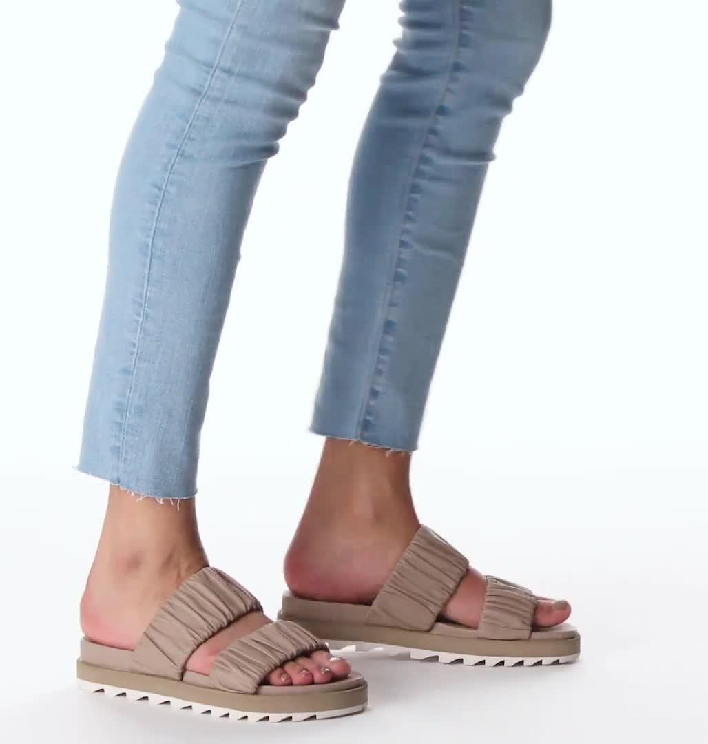 Women's Roaming Two Strap Slide Flat Sandal, Color: Omega Taupe, Chalk