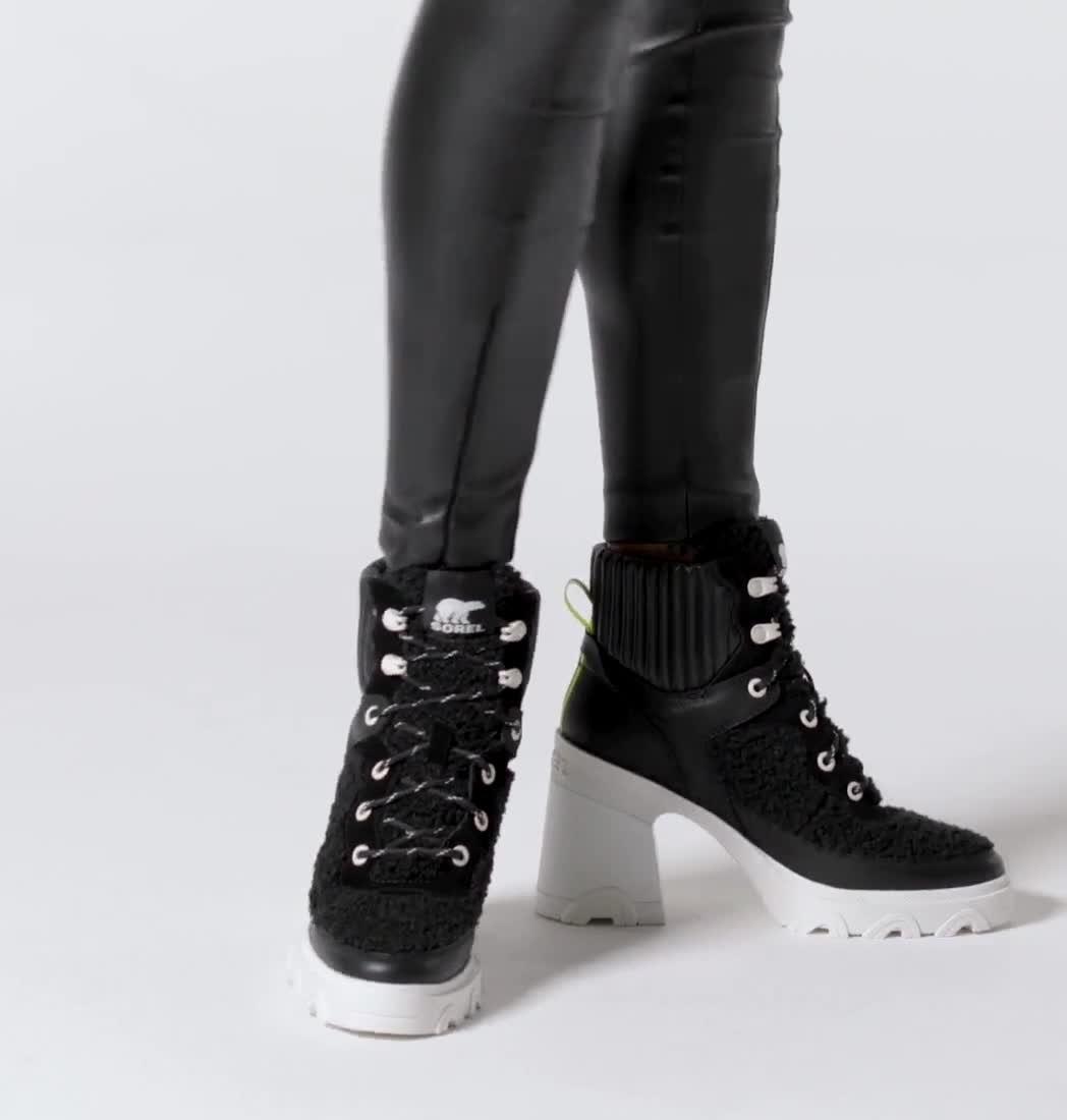 Women's Brex Heel Cozy Lace Bootie, Color: Black, Sea Salt