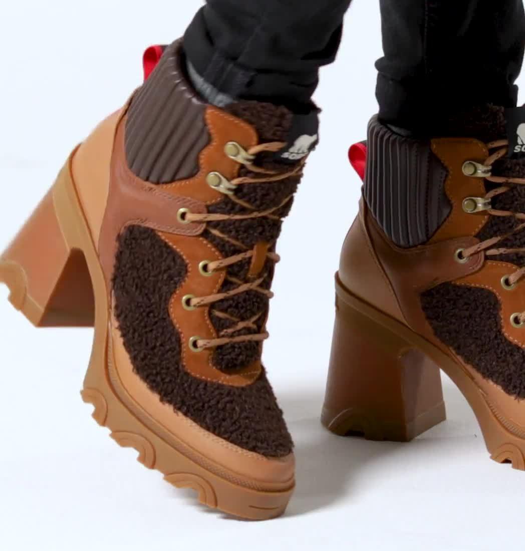 Women's Brex Heel Cozy Lace Bootie, Color: Tawny Buff, Blackened Brown