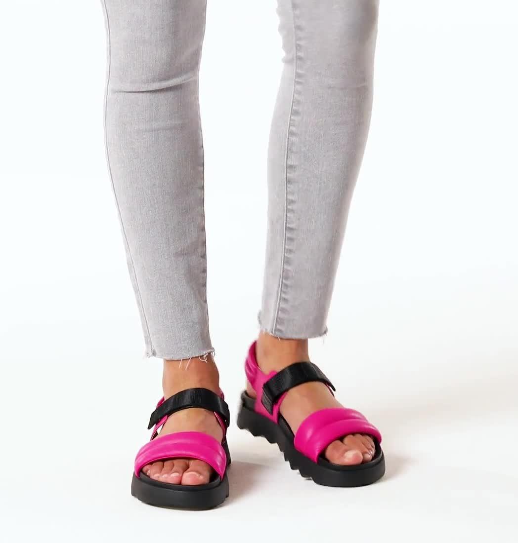 VIIBE Women's Flat Sandal, Color: Fuchsia Fizz, Black